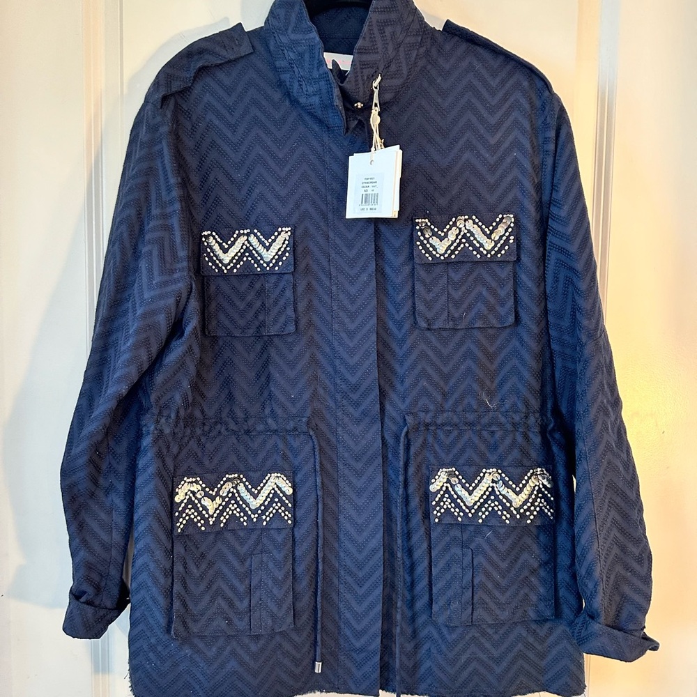 NEW Sass& Bide Navy&Rhinestone Citrone Dreams Drawstring Bling Lightweight Coat